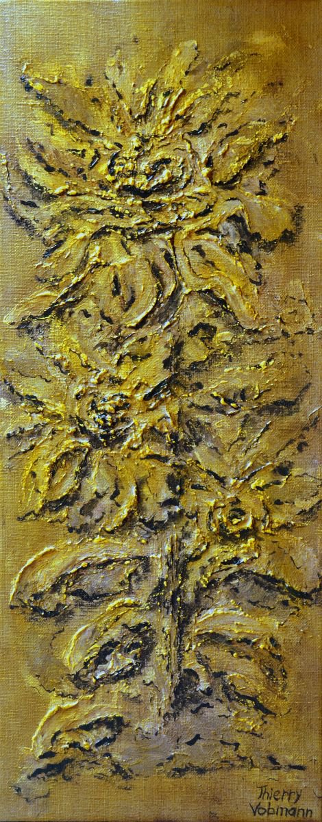 Impressionistic Botanical Acrylic Painting By Thierry Vobmann. Abstract ., 8 X 20", Tribute To Vincent, Original Artwork