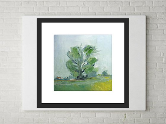 SUMMER TREE & DWELLING, WARWICKSHIRE LANDSCAPE. Original Landscape Oil Painting.