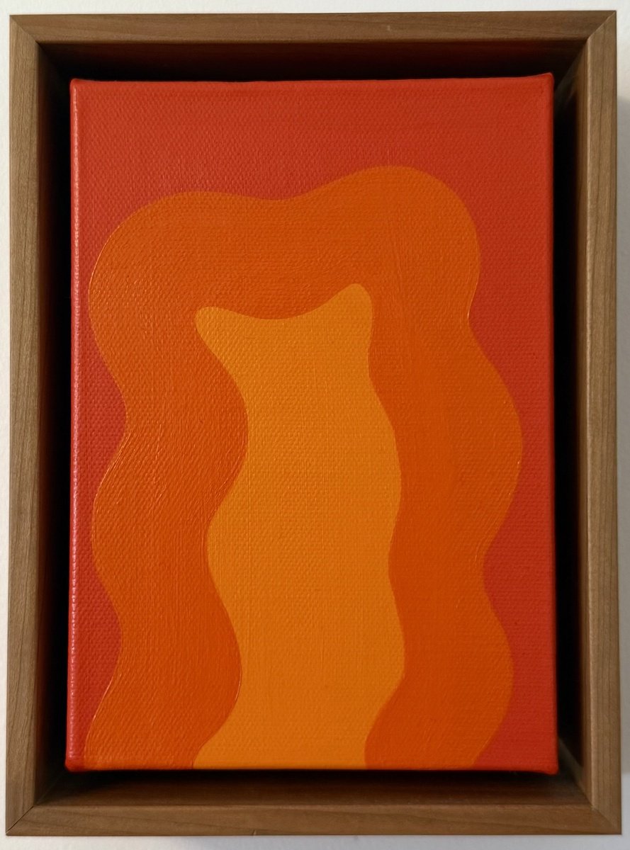 Organic Abstract Acrylic Painting By Shadia Sabagh, 6 X 8", Orange Mini, Original Artwork