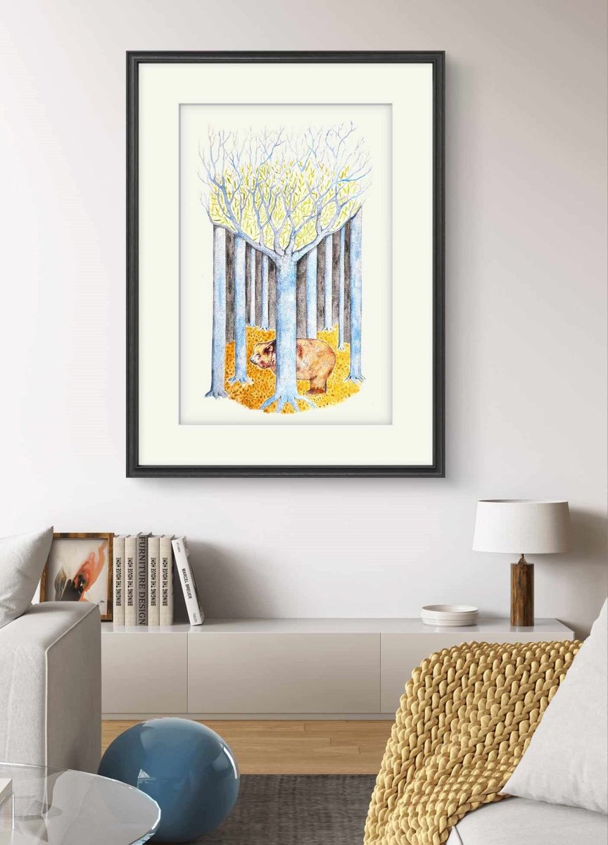 Illustrative Animal Watercolour By Marian Gorin, 15 X 22", Stillness In The Air, Original Artwork