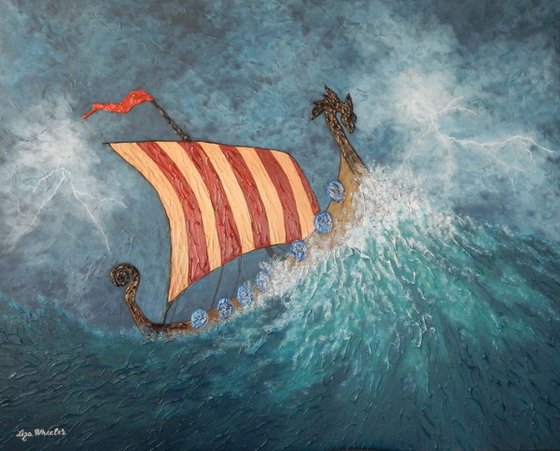 Dragon's Vengeance - Viking boat on stormy sea