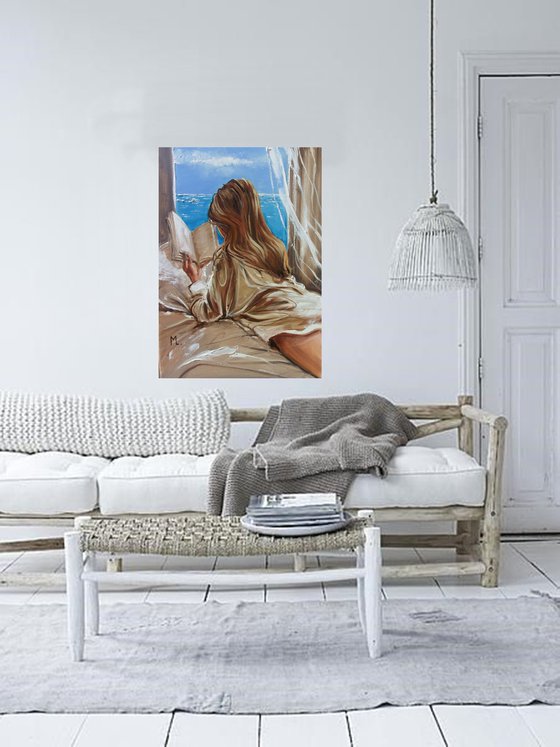 " HOTEL WINDOW WITH BOOK READING "