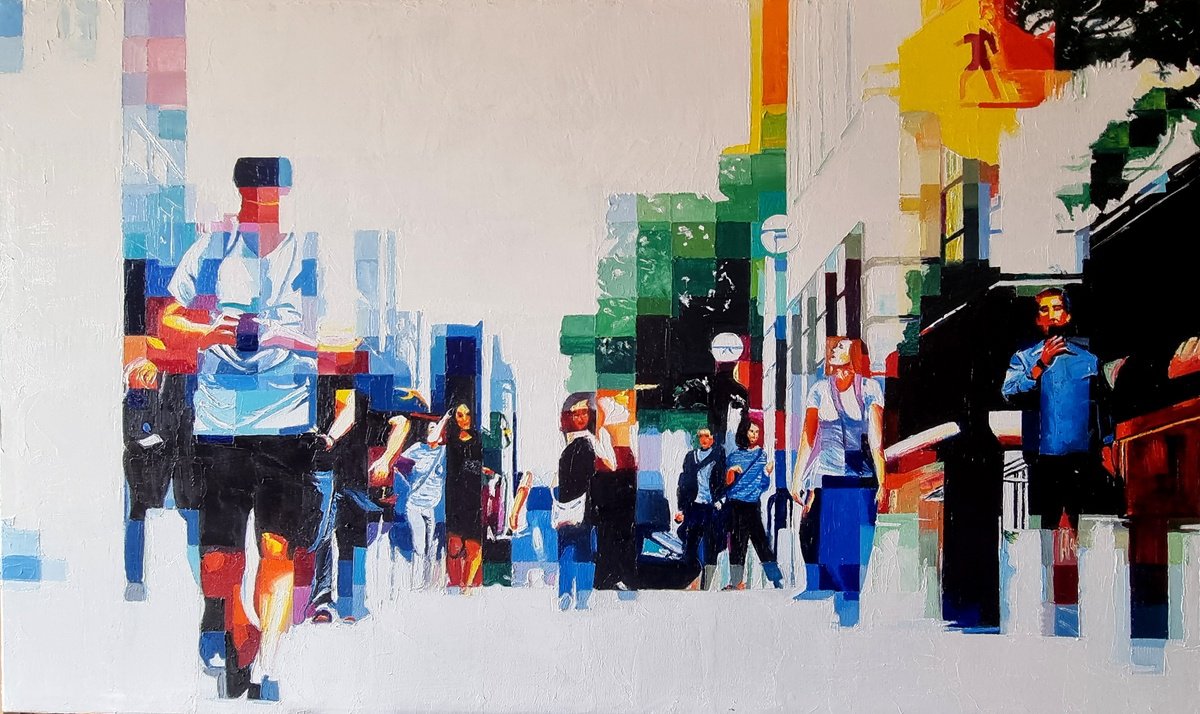 Urban And Pop Portrait Oil Painting By Assunta Cassa, 39 X 24, Urban Connections, Original Artwork