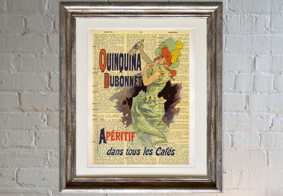 Quinquina Dubonnet Apéritif - Collage Art Print on Large Real English Dictionary Vintage Book Page