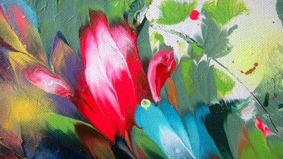 Abstract Flowers "Magic flowers of joy", Large Painting