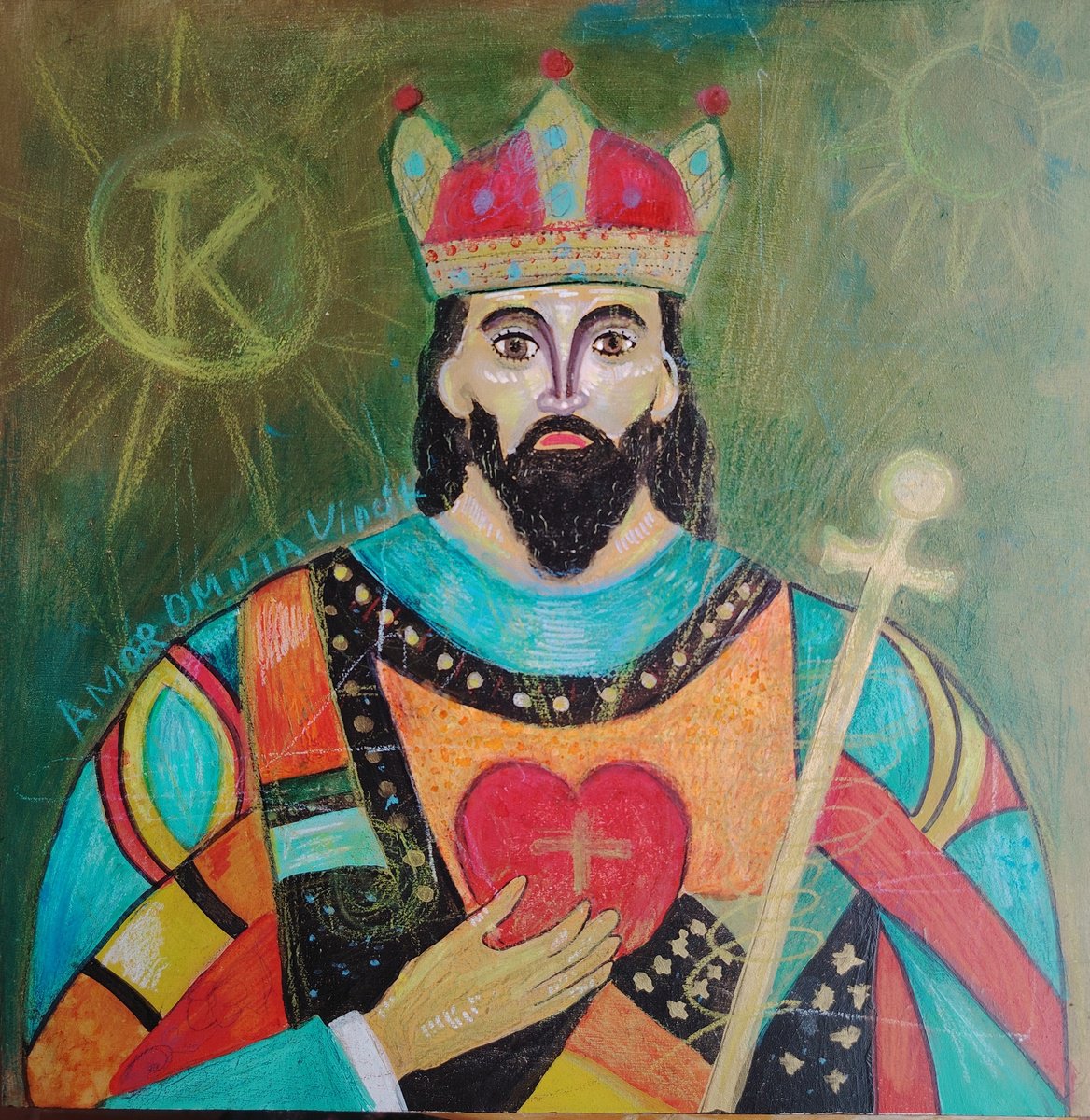 Portrait Painting By Kira K. Sadian, 12 X 12", King Of Heartsn1, Original Artwork