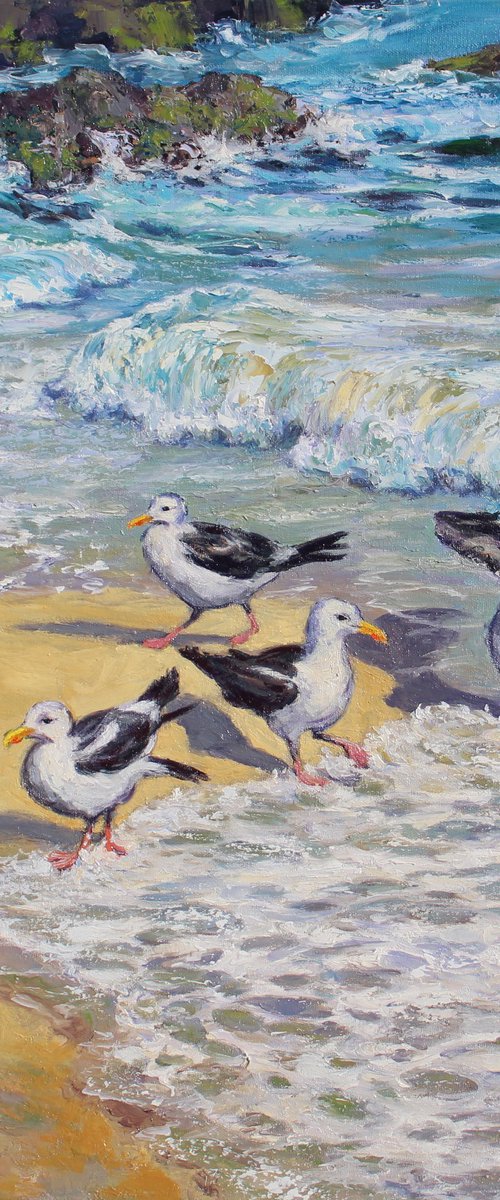 Seagulls And Surf by Kristen Olson Stone