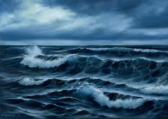 Dark water - ocean painting, seascape painting