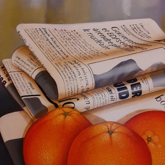 Newspapers with oranges