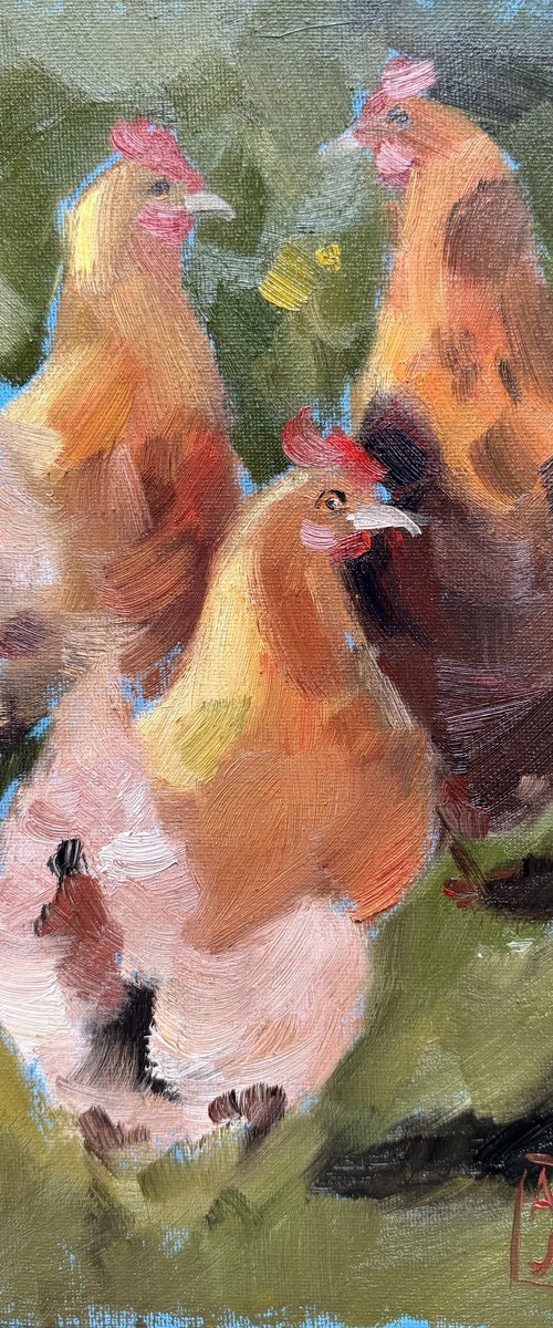 Garden Gossip Hens in the Yard by Anja Rudko