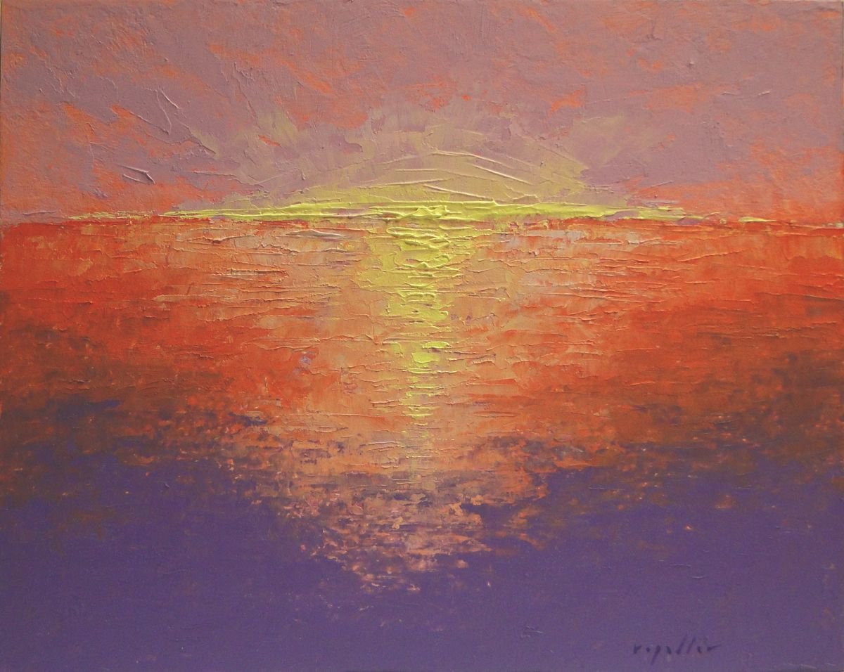 Impressionistic Landscape Oil Painting By Rick Paller, 10 X 8", Sunset 5, Original Artwork