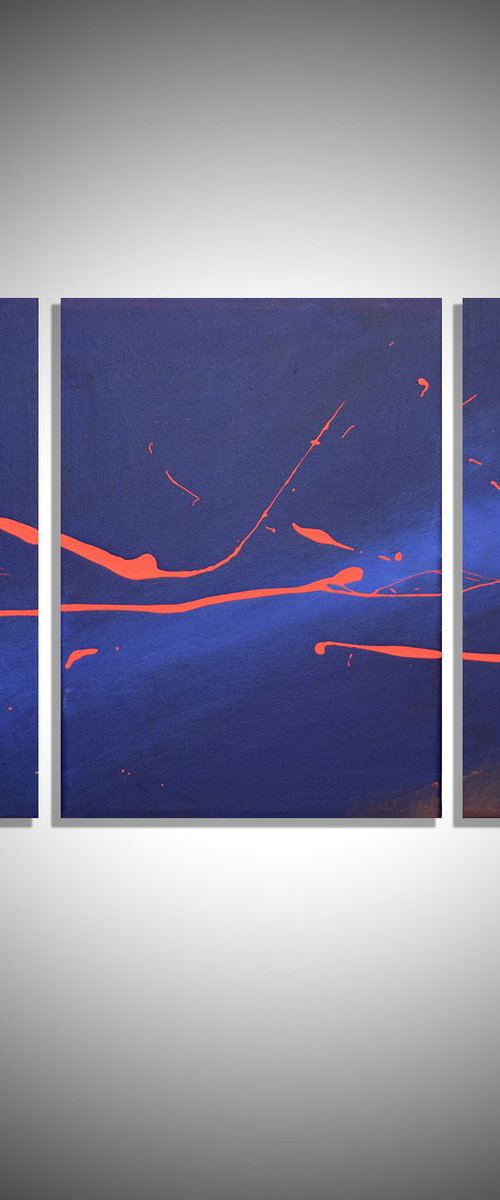 LARGE WALL ART triptych 3 panel wall contemporary art canvas "Song of the Sky" original triptych painting abstract canvas pop wall kunst 27 x 12" by Stuart Wright