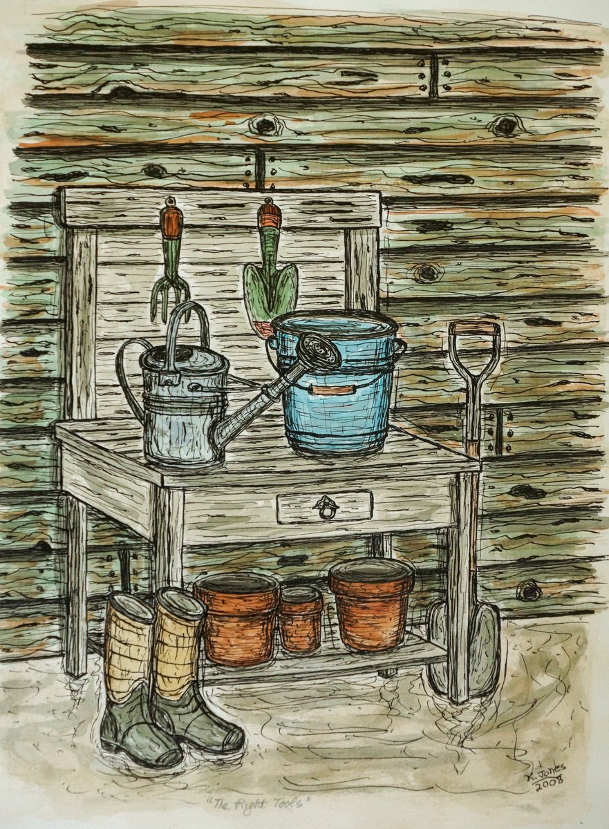 Kim Jones Miller | Original  Watercolour | The Right Tools | 20 X 25Cm | Artwork For Sale On Artfinder