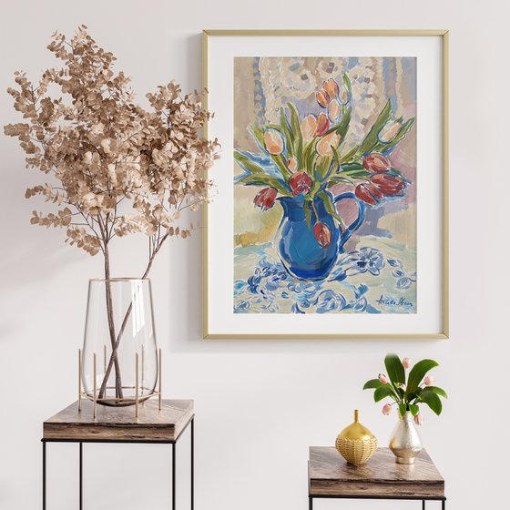 Tulips in a Blue Vase