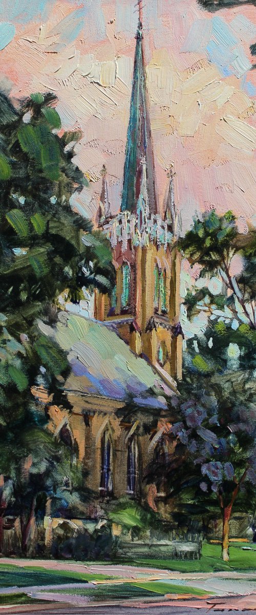 July evening. Church. Painting by Volodymyr Tarabanov