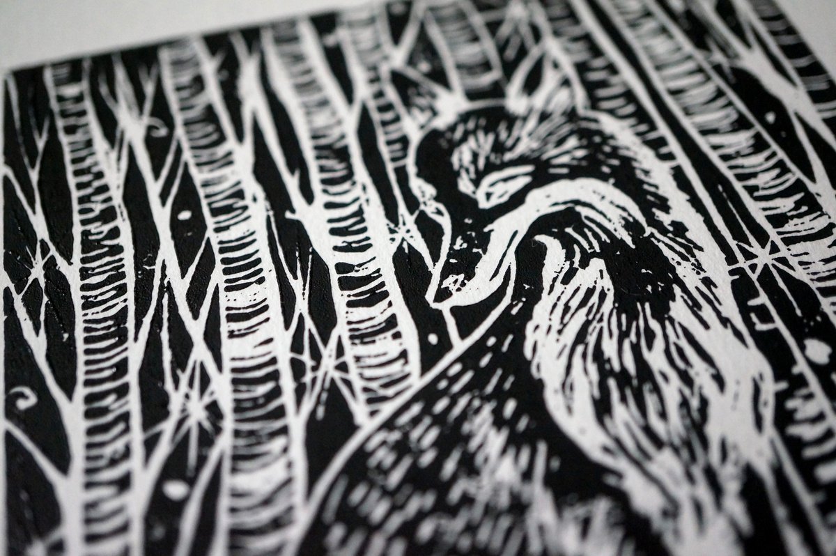 Night Fox Linocut Print by Victoria Lucy Williams