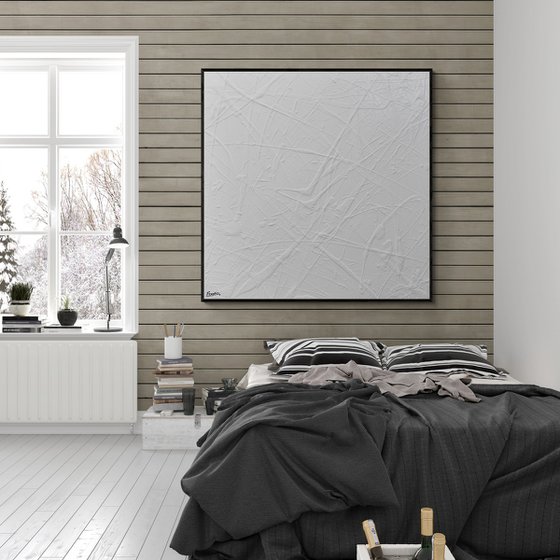 White Lines 120cm x 120cm Textured Abstract Art