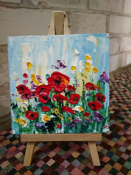 Poppies and wildflowers miniature painting