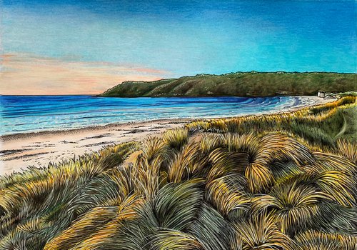 Oxwich through the dunes by Karen Elaine  Evans