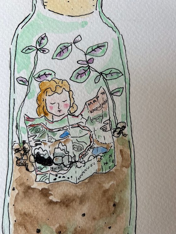 China Girl in a Terrarium reading a Map