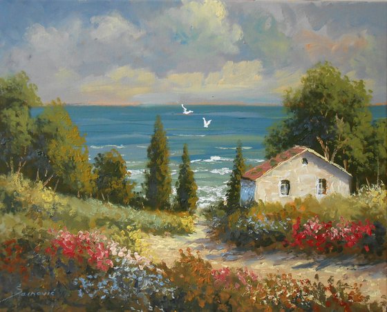 Path to the sea, SEASCAPE, OIL PAINTING, IMPRESSIONISM, 20 % DISCOUNT