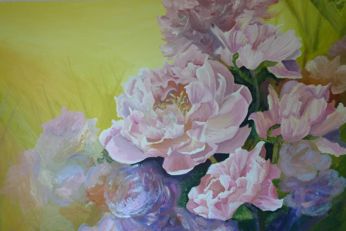 Impressionistic Botanical Oil Painting By Aneta Gajos, 39 X 28, Peony, Original Artwork