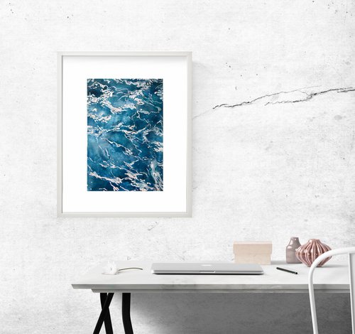 The Sea, Framed - seascape simple watercolor painting by Diana Lozko
