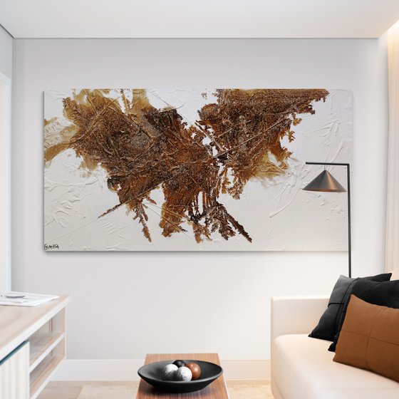 Honeycomb on Ice 190cm x 100cm White Brown Textured Abstract Art