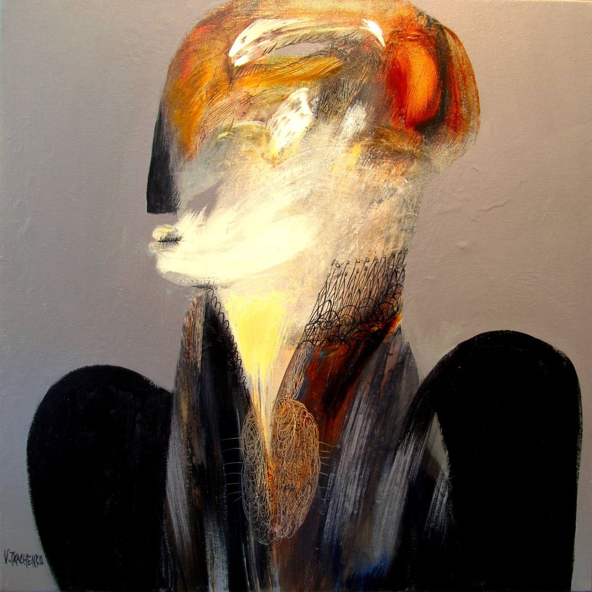 Impressionistic Portrait Acrylic Painting By Victor Tkachenko, 20 X 20", Dandy, Original Artwork