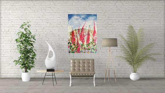 Floral canvas painting, Foxglove Fields