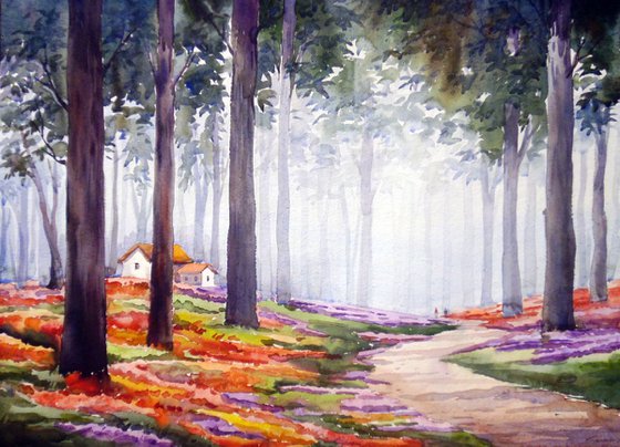 Flowers Garden & Forest-Watercolor on Paper Painting