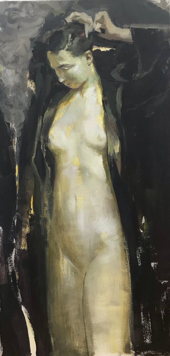 Expressive Portrait Acrylic Painting By Stefan Stoikov, 20 X 39", Lilia, Original Artwork