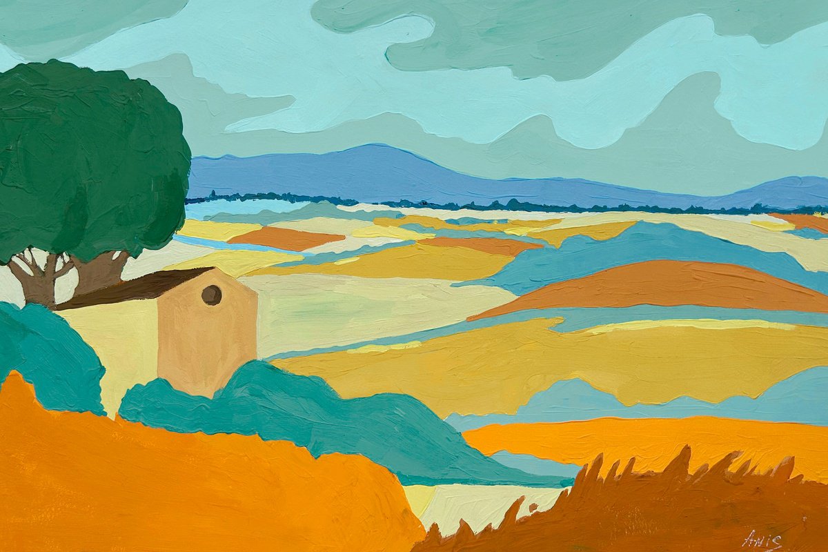 Impressionistic Landscape Painting By Irina Anis, 18 X 12, Golden Landscape, Original Artwork