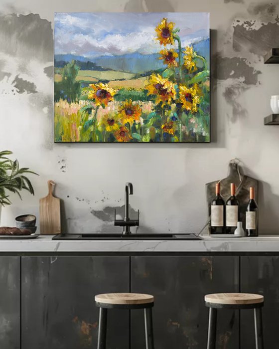 landscape of a field with sunflowers