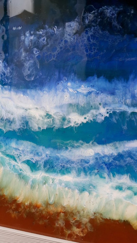 Abstract Fluid original artwork, painting Sea Surf, sea waves, coast
