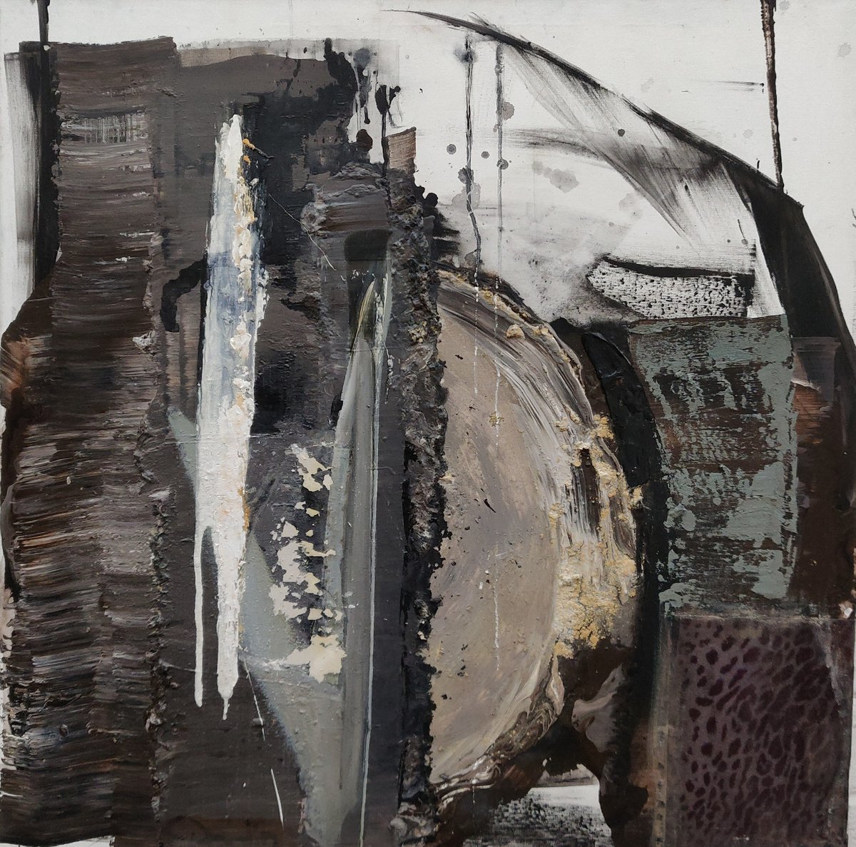 Abstract Acrylic Painting By Sylvie Dodin, 39 X 39", Black And White, Original Artwork