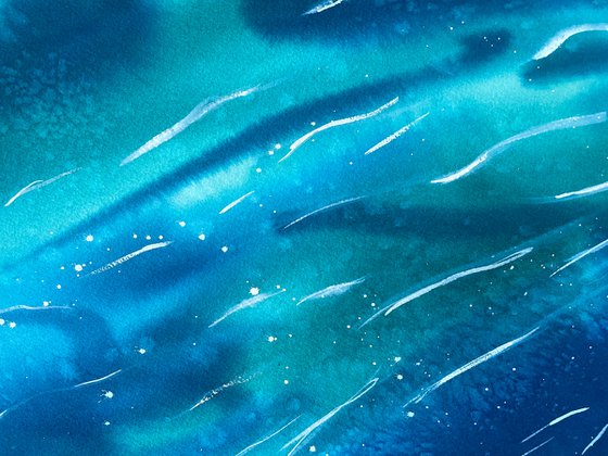 Ocean Original Watercolor Painting, Beach Wall Art, Coastal Landscape Artwork, Large Aerial Picture