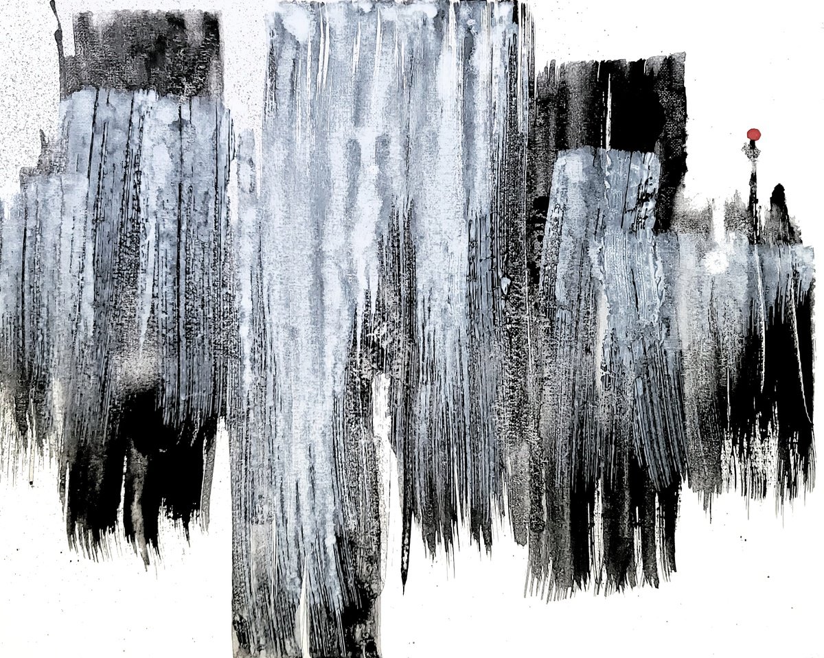 Expressive Abstract Acrylic Painting By Newel Hunter, 20 X 16", Inland Fog, Original Artwork