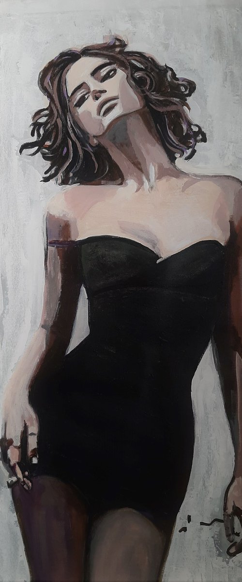 Lady in black dress  / 83 x 64 x 3 cm by Alexandra Djokic