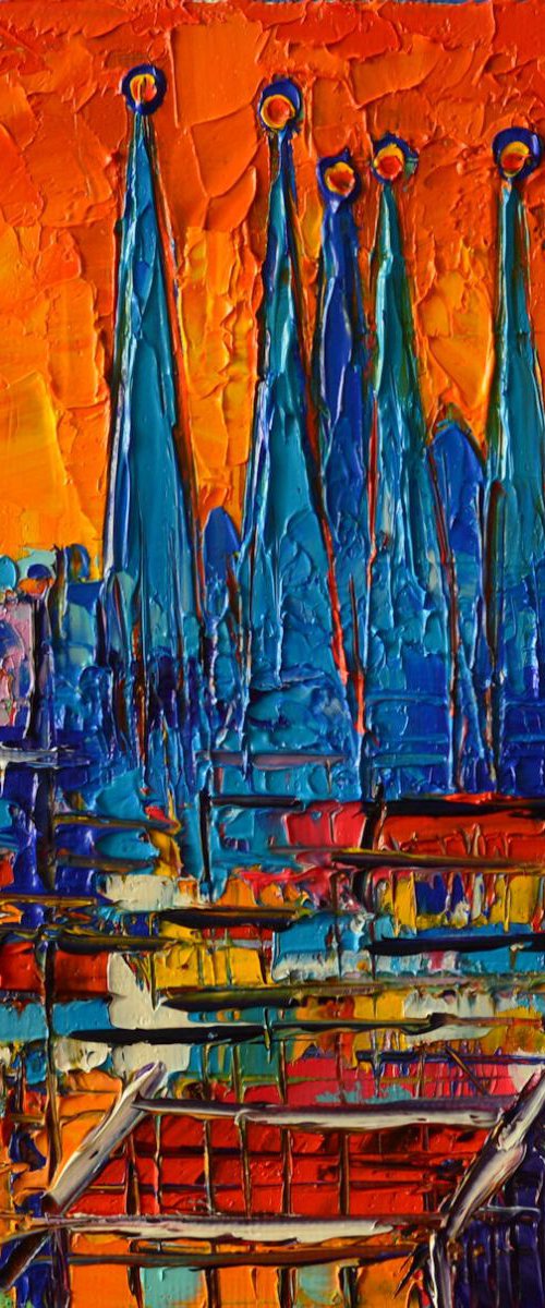 BARCELONA ABSTRACT CITYSCAPE - 4 - SUNSET OVER SAGRADA FAMILIA by ANA MARIA EDULESCU