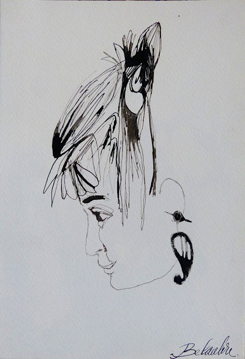 The Portrait with an earring, 24x16 cm by Frederic Belaubre