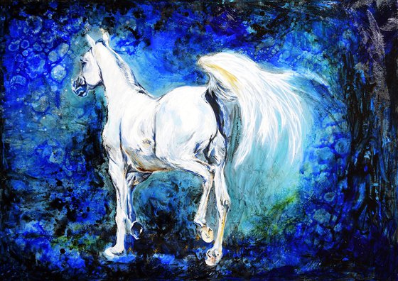 White Horse / 70 cm x 50 cm Equine Art  Modern Contemporary  Wall Art Home Decor by Anna Sidi