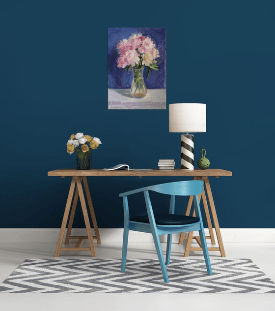 Peonies on a blue background