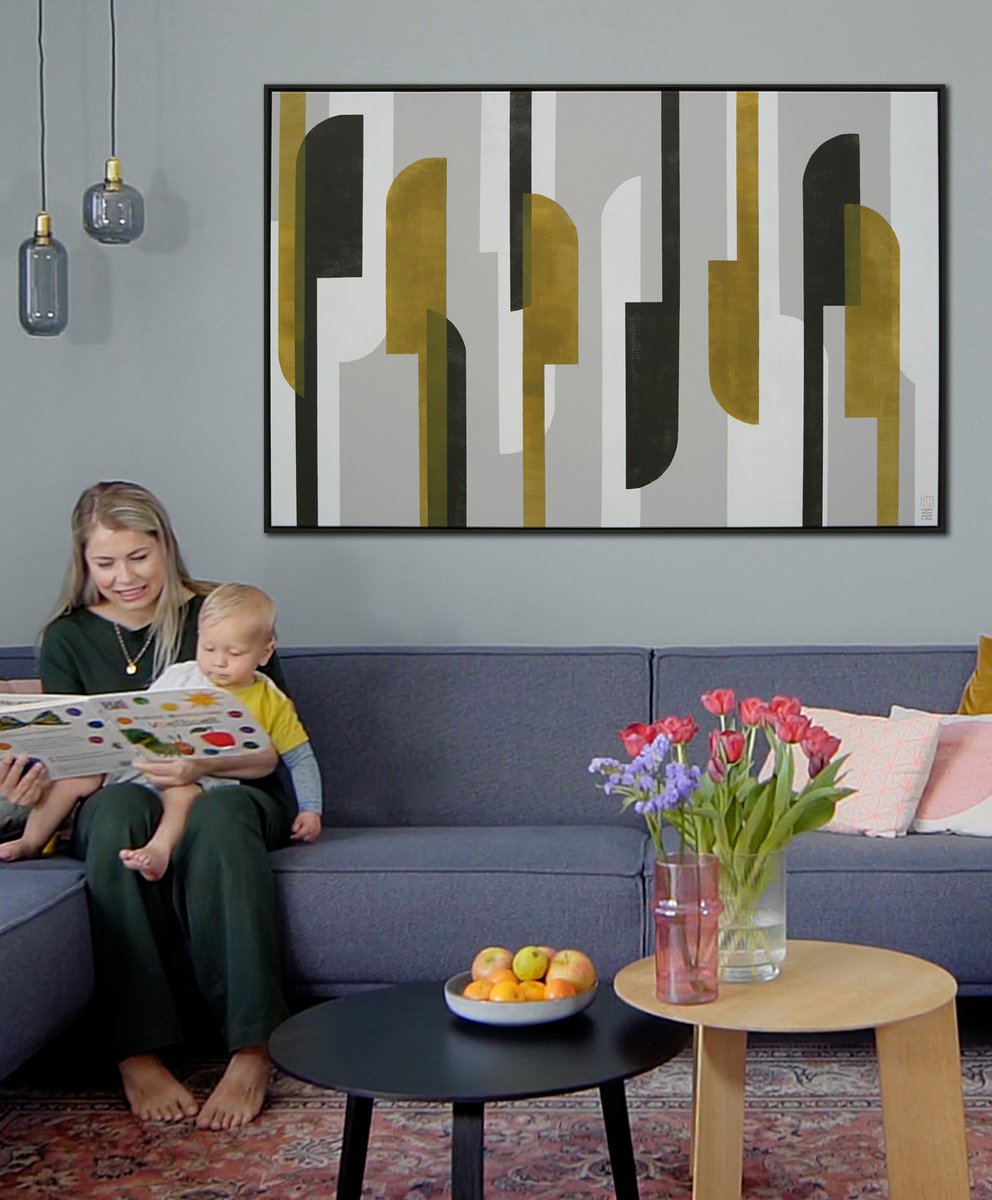 Abstract Acrylic Painting By Ronald Hunter, 57 X 37", Traffic Natural, Original Artwork