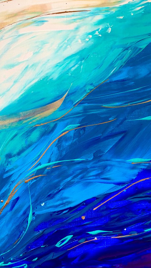 BEYOND THE OCEAN - Abstraction. Marine theme. Liquid gold abstraction. The tide. Depth. Sand. Waves. by Marina Skromova