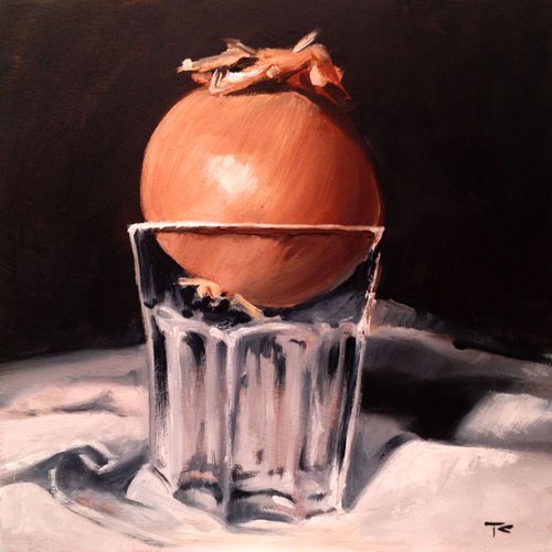 Onion in a glass - original oil painting- 20 x 20 cm (8' x 8') by Carlo Toma