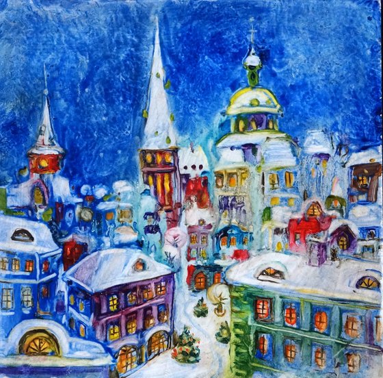 Old town oil painting