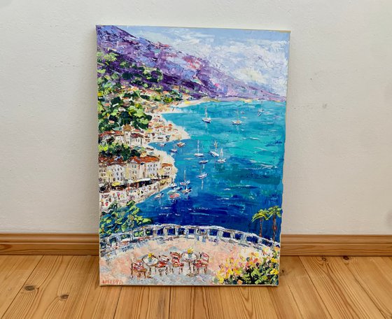 View from terrace. French Riviera coast.