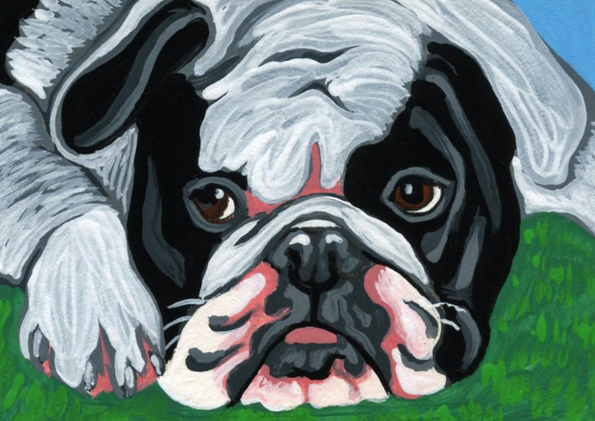 ACEO ATC Original Miniature Painting Olde English Bulldogge Pet Dog Art-Carla Smale by carla smale