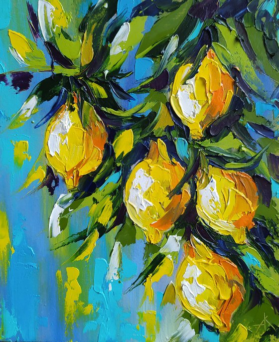 Lemon tree - lemon, oil painting, lemons oil painting, lemons on the tree, nature